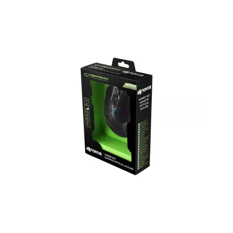 Esperanza MX205 FIGHTER - mouse - USB - blu - mouse - ottico - 6 tasti - nero