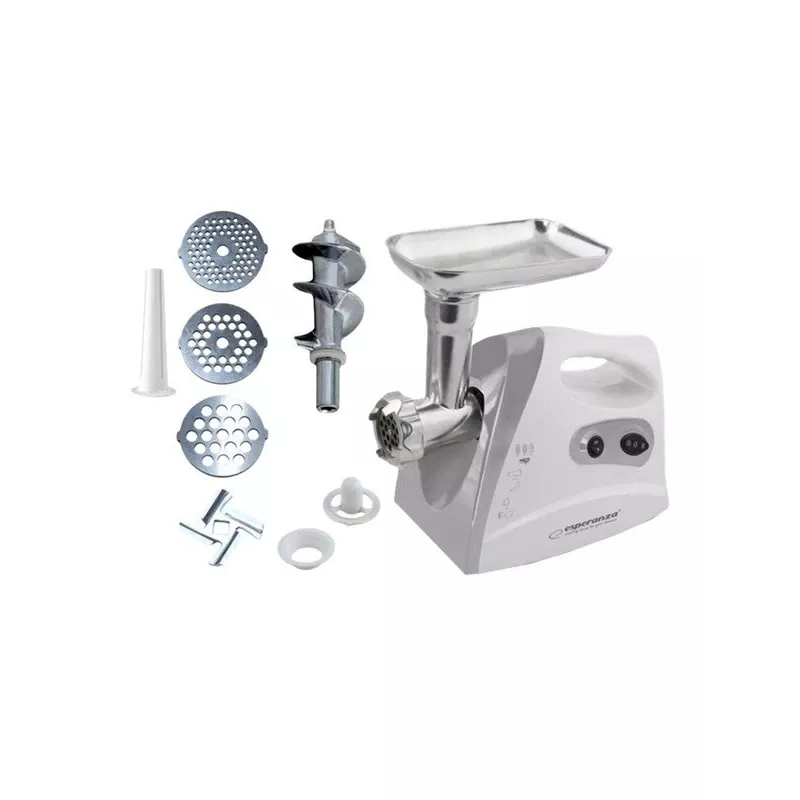 Esperanza EKM012E Meatball tritacarne elettrico, 600 W, 3 dischi di taglio, accessori per salsicce e kebbe, grigio