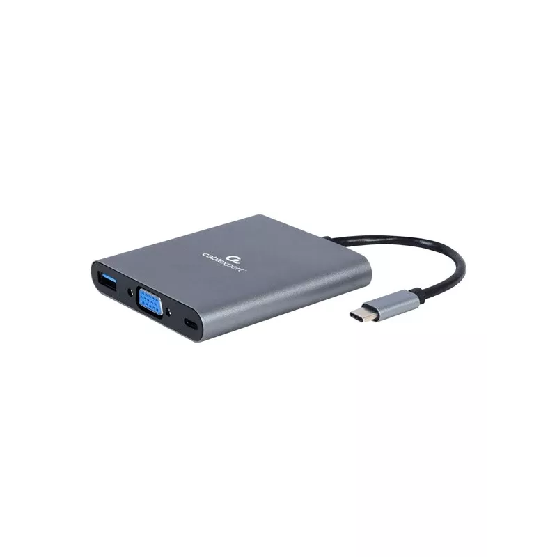 Gembird A-CM-COMBO6-01 adattatore multiporta USB-C 6-in-1, USB 3.1 Gen 1, HDMI 4K, VGA, PD 60 W, lettore SD/microSD, audio da 3,5 mm, grigio