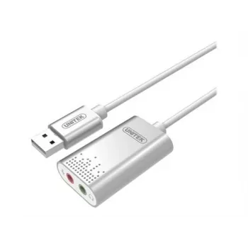 Convertitore audio Unitek Y-247A, argento, connettore USB Type-A, compatto 12×28×46 mm