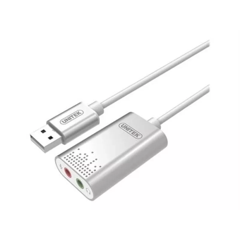 Unitek Y-247A scheda audio USB stereo, da USB 2.0 tipo A a 2x minijack da 3,5 mm, alluminio, 47 x 28 mm, argento