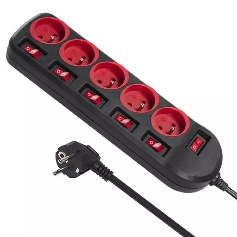 Prolunga elettrica MACLEAN MCE204 cavo 1,5 m, 5 prese AC, interno, nero/rosso