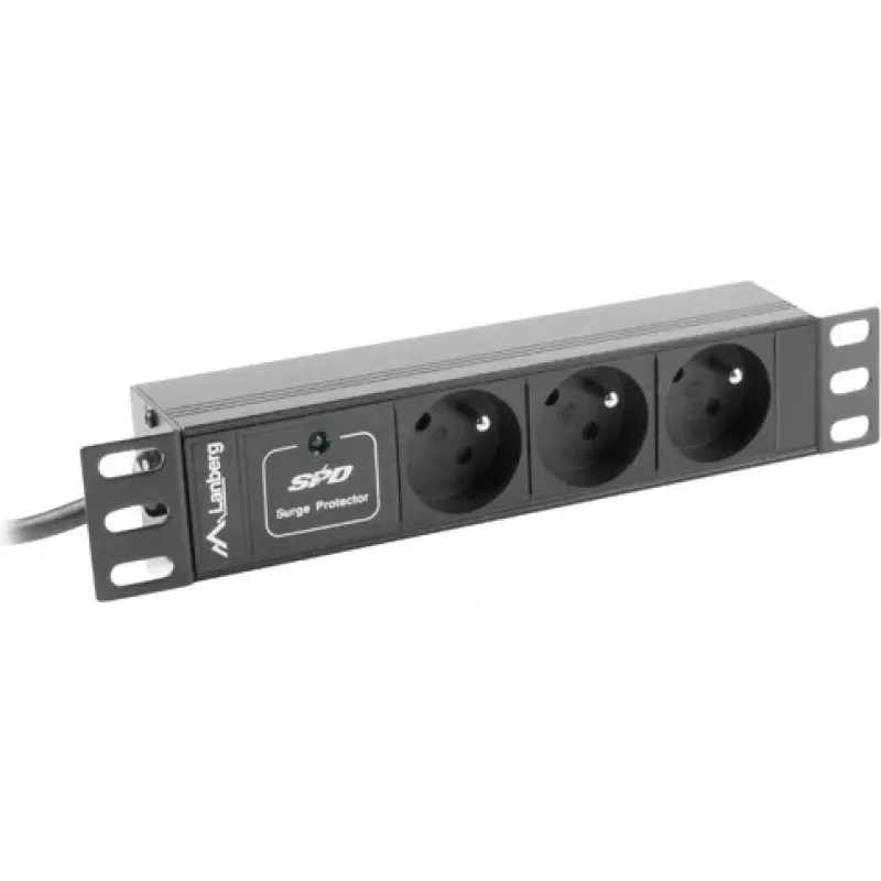 Ciabatta LANBERG PDU-03E-0200-BK — 1HE, 3x prese Type-E, 220–250 V, 16 A, cavo 2 m, nero