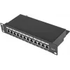 Patch panel LANBERG PPF6-9012-B — 12 porte RJ45, metallo, nero, 1U (215×44,5×130 mm)