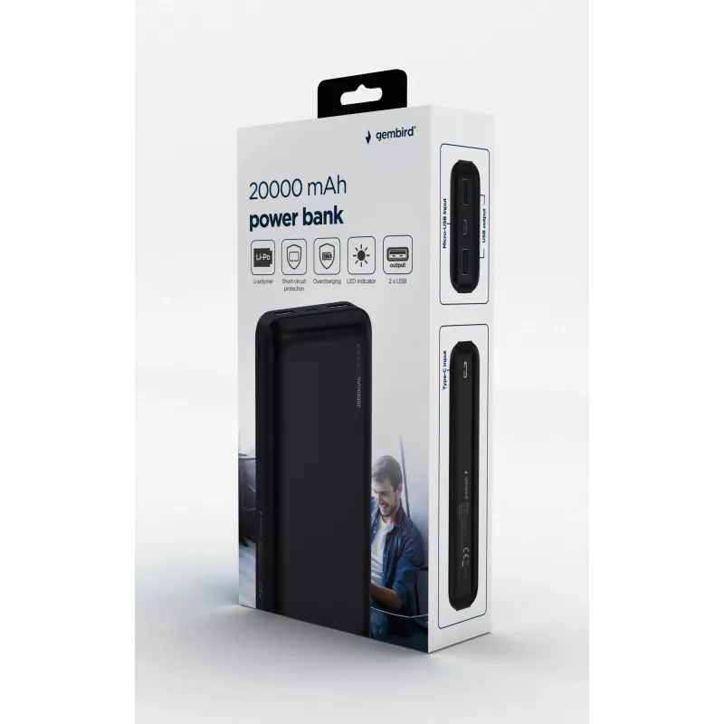 Gembird PB20-02 powerbank litio-polimero (LiPo) 20000 mAh nero