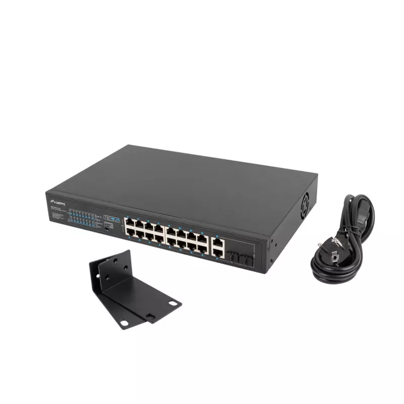 Lanberg RSFE-16P-2C-150 switch PoE+ non gestito, 16x 10/100 PoE+, 2x combo Gigabit, 150 W, rack 1U