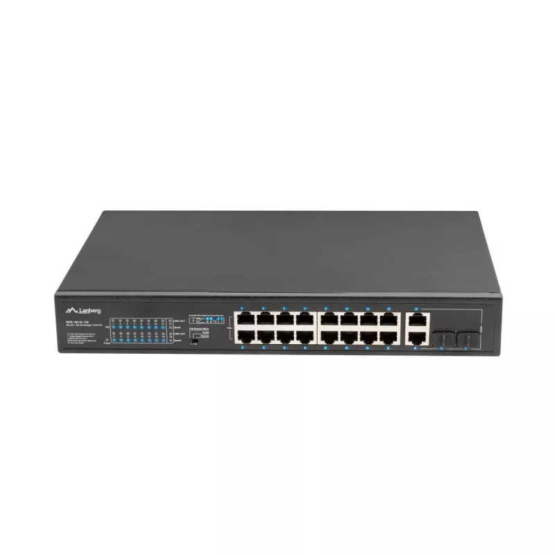 Lanberg RSFE-16P-2C-150 switch PoE+ non gestito, 16x 10/100 PoE+, 2x combo Gigabit, 150 W, rack 1U