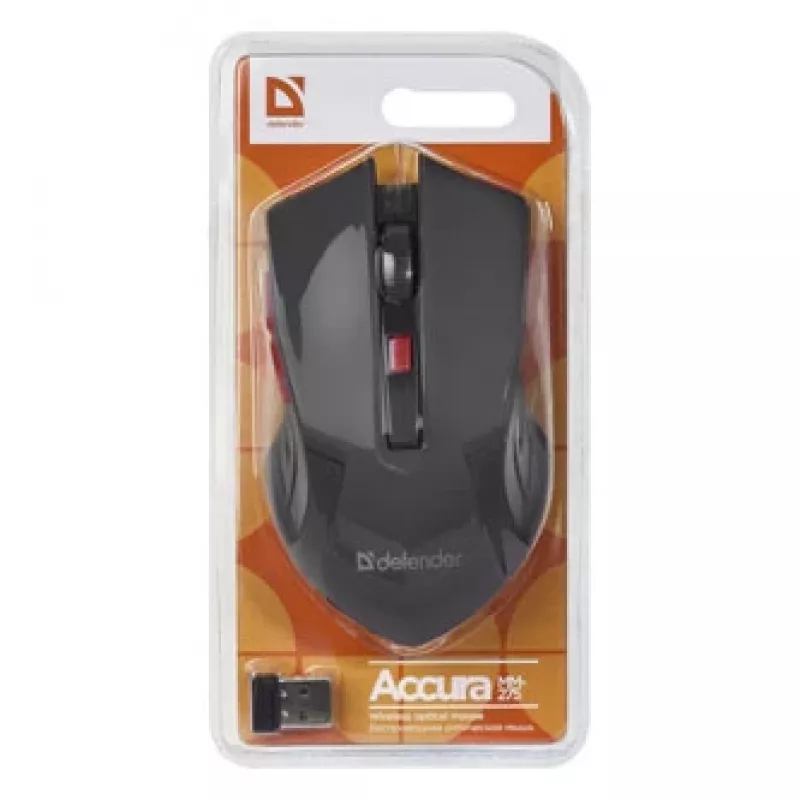 Mouse wireless DEFENDER ACCURA MM-275 RF, ottico, ambidestro, 1600 DPI, ricevitore USB RF, 5–6 tasti, nero/rosso