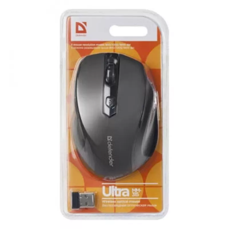 Mouse ottico RF wireless per destri DEFENDER ULTRA MM-315 — 1600 DPI, 6 tasti, ricevitore USB, nero