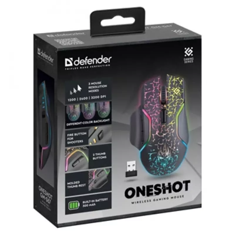 Mouse Defender Oneshot GM-067 gaming per destrimani RF wireless + USB Type