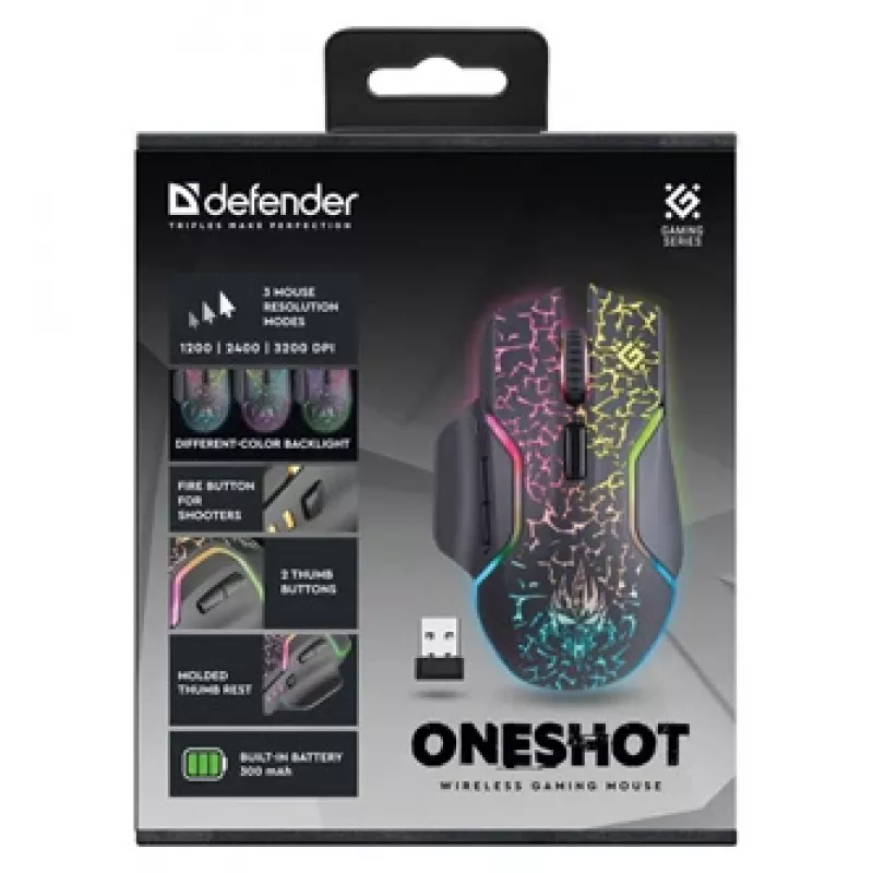 Mouse Defender Oneshot GM-067 gaming per destrimani RF wireless + USB Type