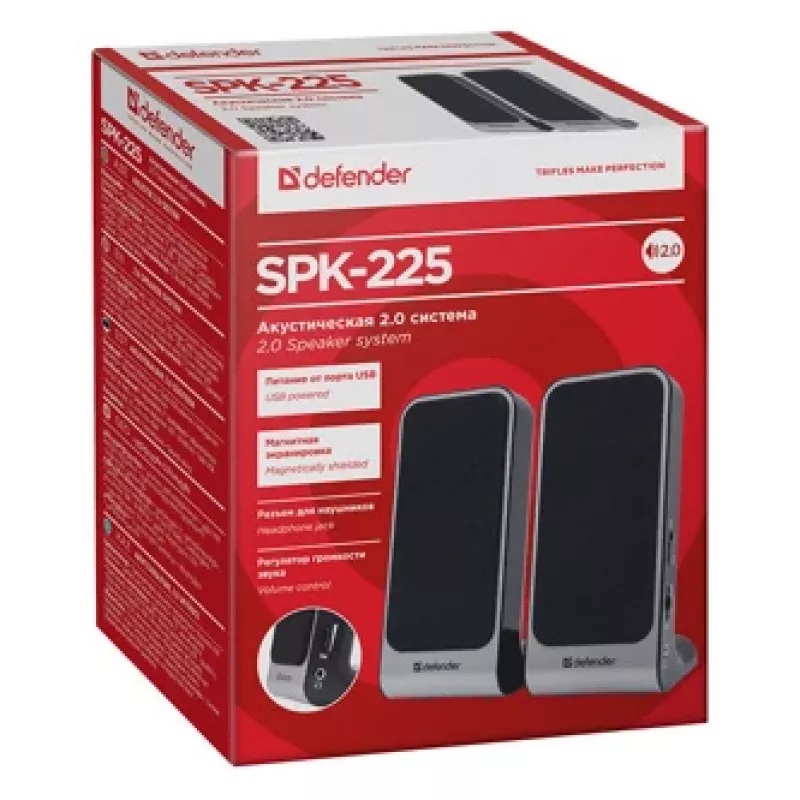 Diffusori DEFENDER SPK-225 2.0 con filo, 4 W RMS, USB/DC 5 V, 3,5 mm, nero