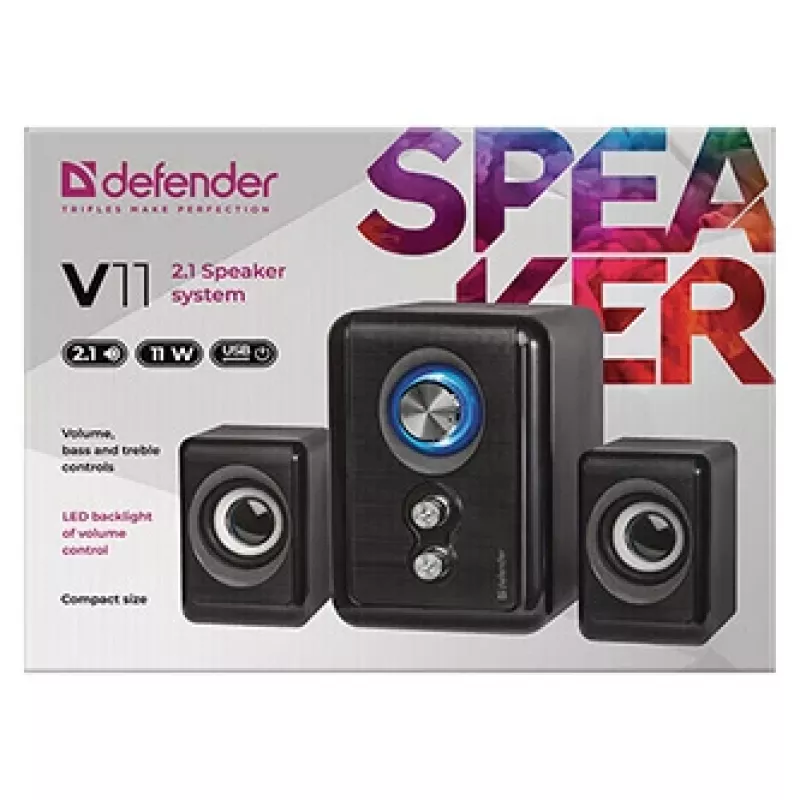 Diffusori DEFENDER V11 11 W con filo 2.1 diffusori satelliti da scrivania, USB 5 V, nero