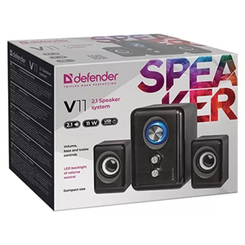 Diffusori DEFENDER V11 11 W con filo 2.1 diffusori satelliti da scrivania, USB 5 V, nero