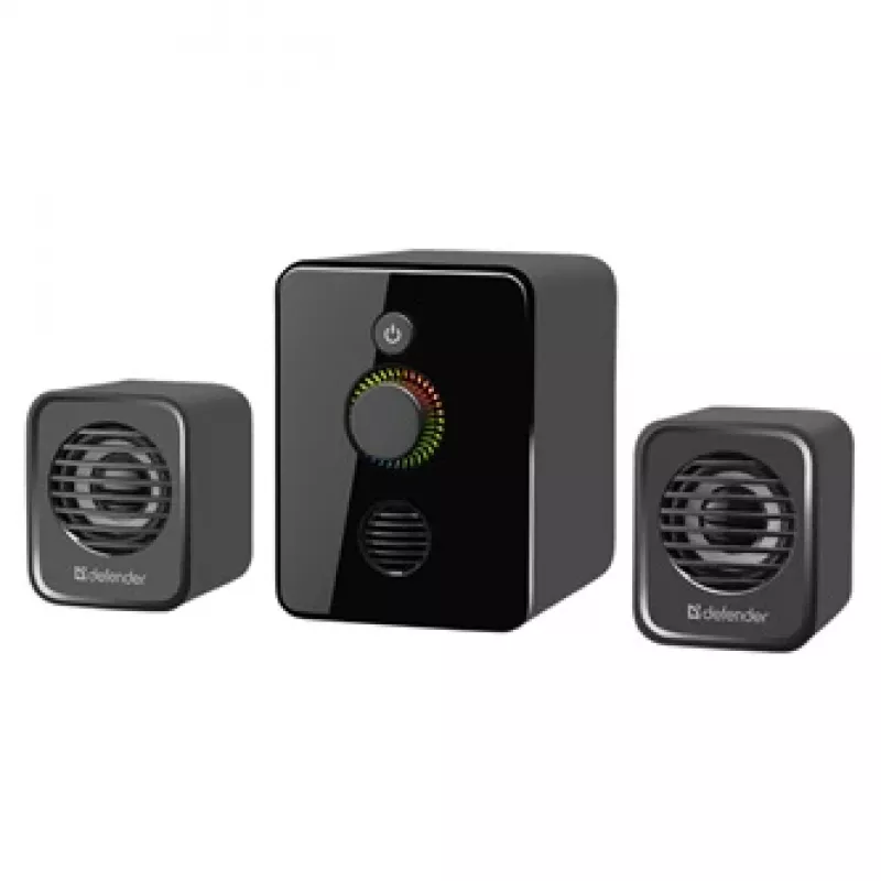 Defender V12 65212 altoparlanti per computer 2.1, 11 W, subwoofer da 5 W, alimentati via USB, retroilluminazione LED, neri, 115 x 130 x 223 mm