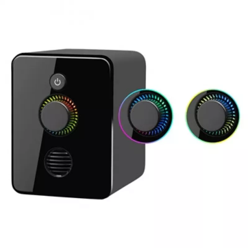 Defender V12 65212 altoparlanti per computer 2.1, 11 W, subwoofer da 5 W, alimentati via USB, retroilluminazione LED, neri, 115 x 130 x 223 mm