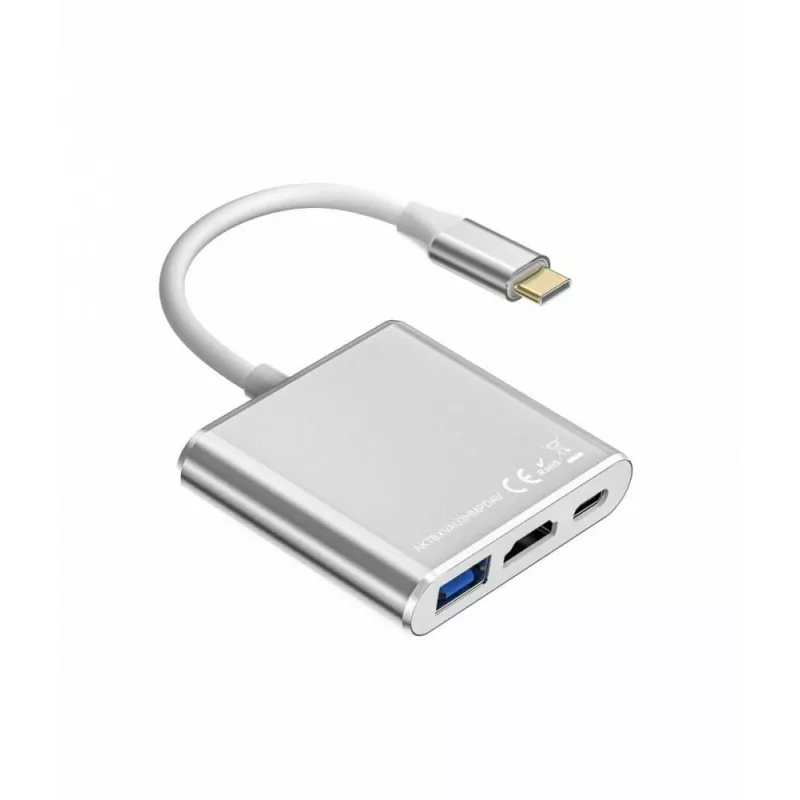Hub adattatore USB-C TB AKTBXVAU3HMPDAV — 3-in-1: HDMI + USB-A + USB-C PD, argento