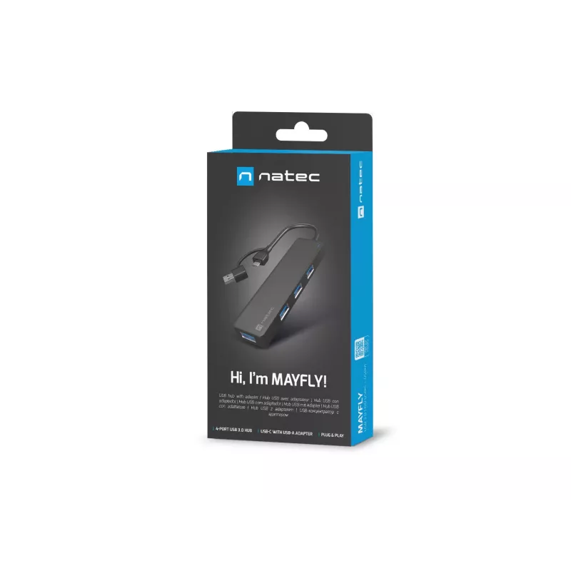 Hub USB NATEC Mayfly USB 3.2 Gen 1 Type-A Type-C 5000 Mbit/s nero