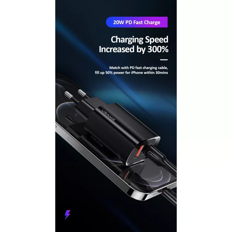 Caricabatterie usams T35 20W PD3 USB-C a USB adattatore a ricarica rapida