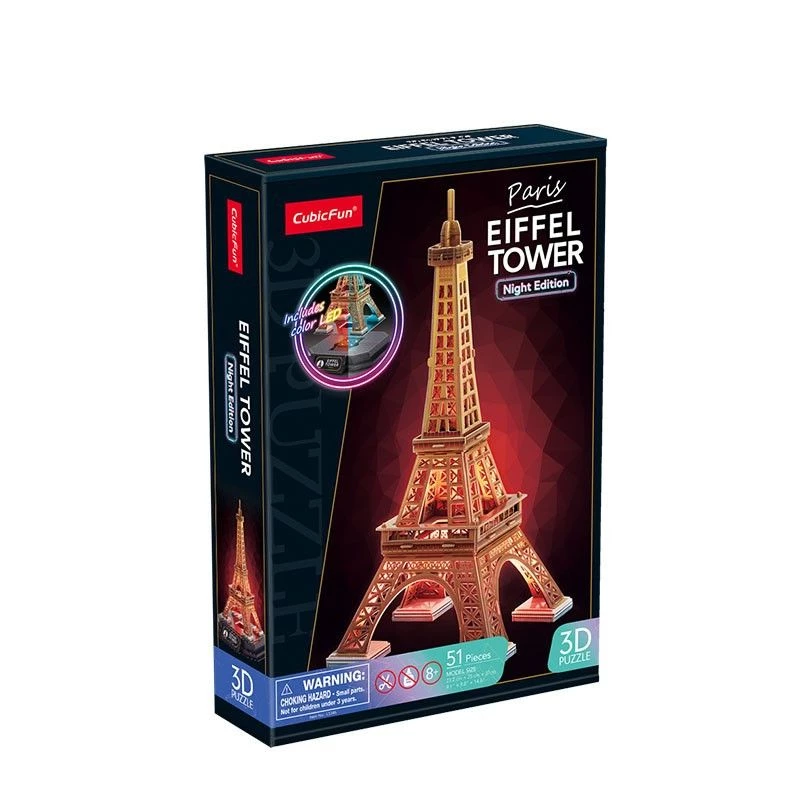 Puzzle 3D Cubicfun Torre Eiffel Night Edition LED di Cubicfun modello 306-L534H – puzzle architettonico 3D illuminato
