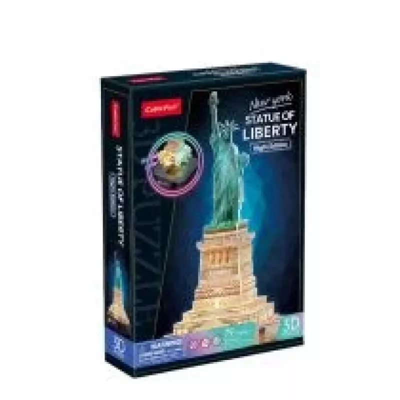 Puzzle 3D CubicFun 306-L536H Statua della Libertà Night Edition — kit di montaggio con illuminazione LED