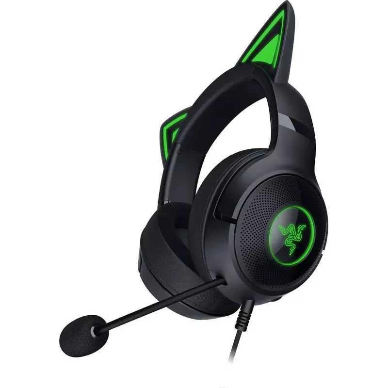 Kraken Kitty V2 - nero, headset gaming, orecchie Kitty, illuminazione reattiva allo streaming, microfono cardioide HyperClear, driver TriForce da 40 mm, microfono integrato nei padiglioni, Razer Chroma RGB (orecchie e padiglioni), Surround Sound: disponibile solo con