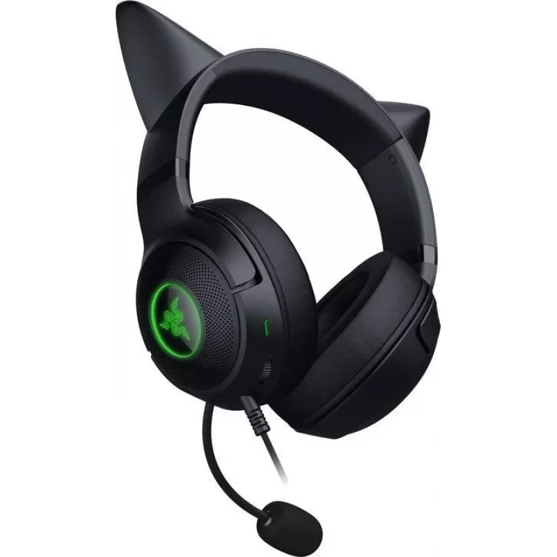 Kraken Kitty V2 - nero, headset gaming, orecchie Kitty, illuminazione reattiva allo streaming, microfono cardioide HyperClear, driver TriForce da 40 mm, microfono integrato nei padiglioni, Razer Chroma RGB (orecchie e padiglioni), Surround Sound: disponibile solo con