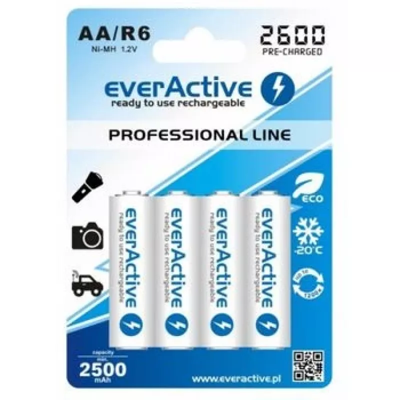 Batterie ricaricabili R6 AA 2600mAh EverActive Professional contenuto confezione 1x blister