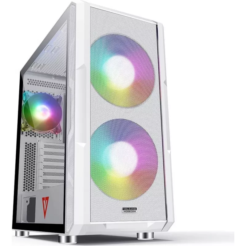 Case PC MODECOM AMIRANI ARGB Midi Tower bianco — ATX/ITX, GPU 35 cm, dissipatore CPU 16,5 cm, 2 ventole da 200 mm