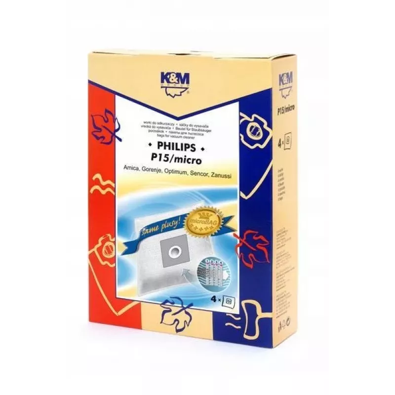Sacchetti per aspirapolvere km KM-P15 — 4 pz., sacchetti con microfiltero per aspirapolvere compatibili