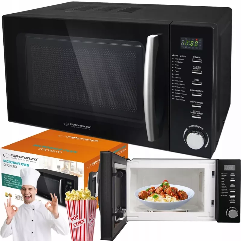 Microonde combinato ESPERANZA COCINERO 1200 W, 20 L, grill 900 W, display LED, da tavolo, nero