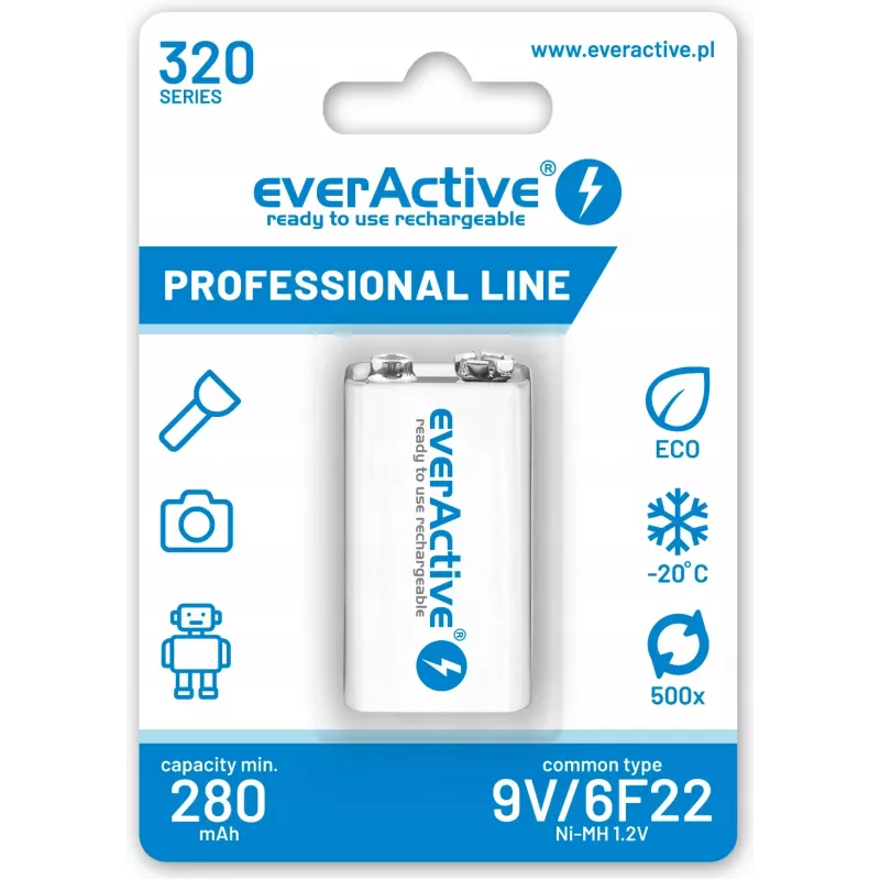 Batteria ricaricabile everActive EVHRL22-320 9V NiMH prismatica 8,4V, 55 g, 48,5 mm