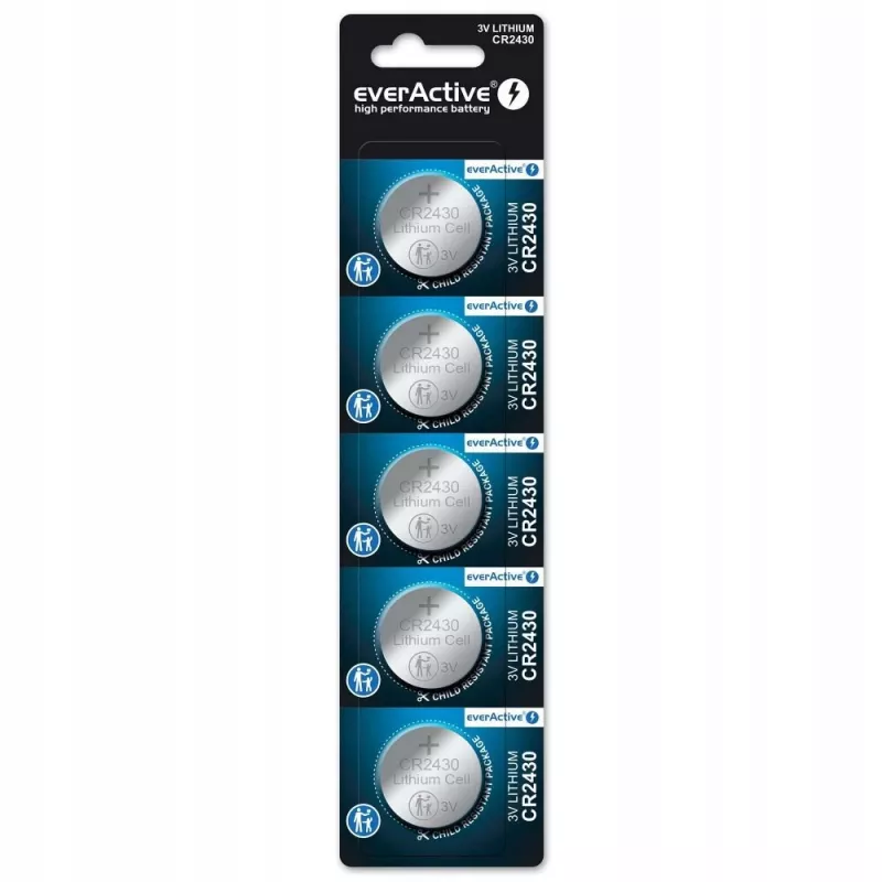 everActive CR2430 CR24305BL batteria a bottone al litio 3 V, 300 mAh, confezione da 5