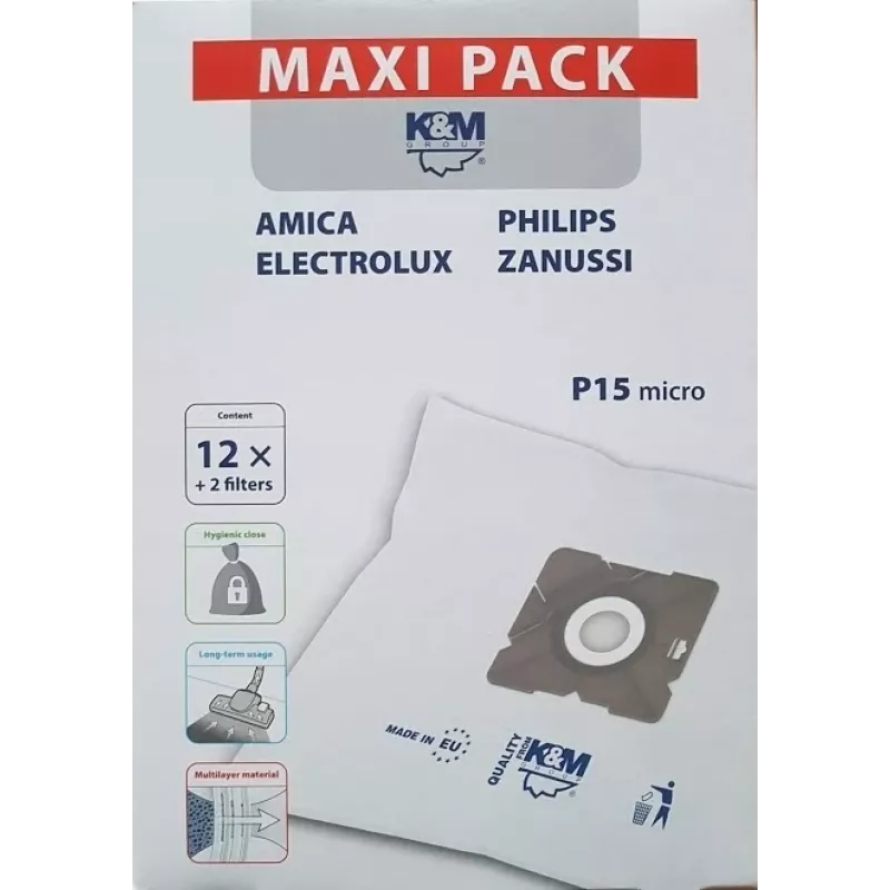 Sacchetti per aspirapolvere PHILIPS CONCEPT SENCOR ZANUSSI P15 maxi KM-P15-MX (12 pz.)