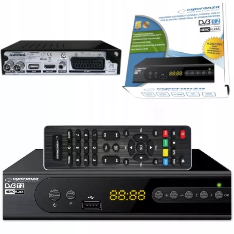 Set-Top-Box ESPERANZA EV106R sintonizzatore via cavo DVB-T2 / DVB-C HEVC H.265, HDMI, USB, PVR, Dolby Digital, 174–790 MHz, nero