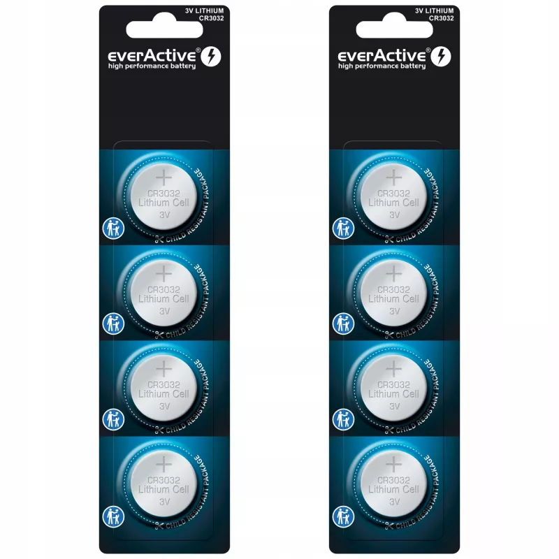 Batteria al litio a bottone everActive CR3032, 3V, 580 mAh, pila a bottone, confezione da 4