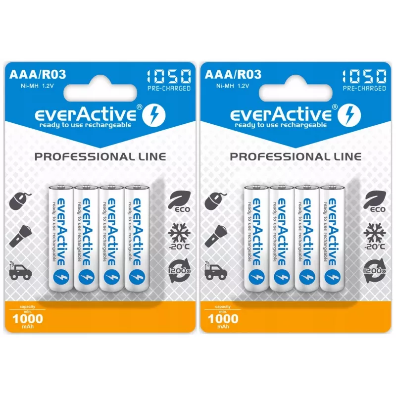 Batterie ricaricabili AAA NiMH everActive EVHRL03-1050 1,2 V — 4 pz., 1050 mAh