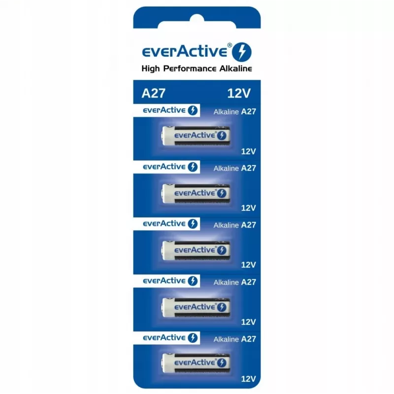 everActive 27A5BL batteria alcalina 27A 12 V, blister da 5 pz., 7,6 x 27,3 mm