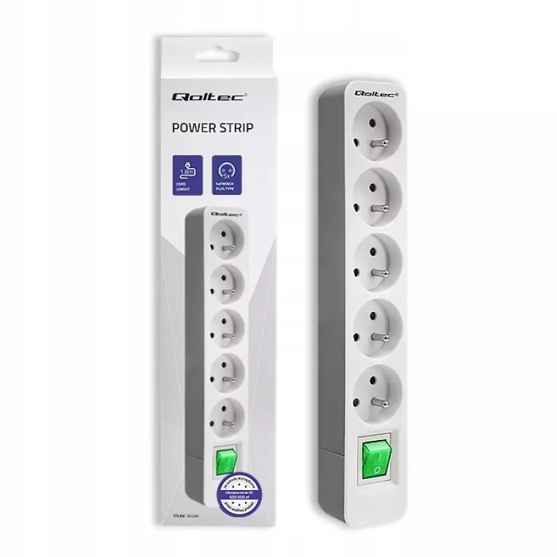 Qoltec 50290 ciabatta elettrica 1,8 m 5 prese AC per interni bianco