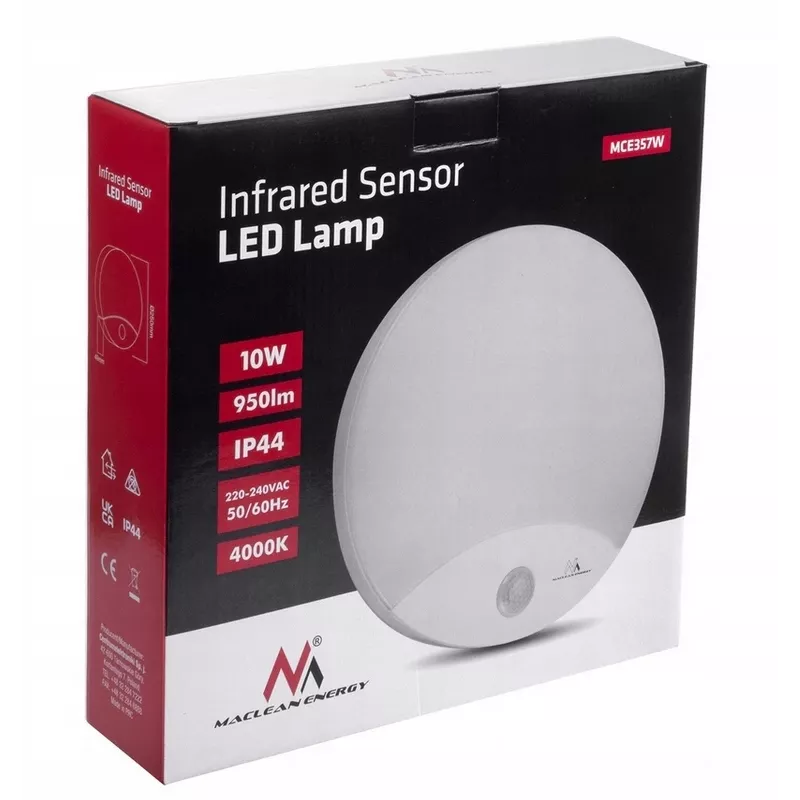 Lampada LED da parete MACLEAN MCE357W con sensore di movimento IR, bianca, per esterni e interni