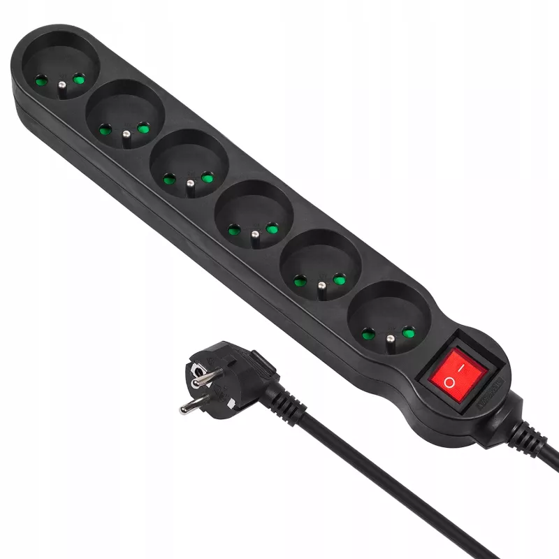 Prolunga elettrica MACLEAN MCE225 — cavo 1,5 m, 6 prese AC Type F, per interni, nero