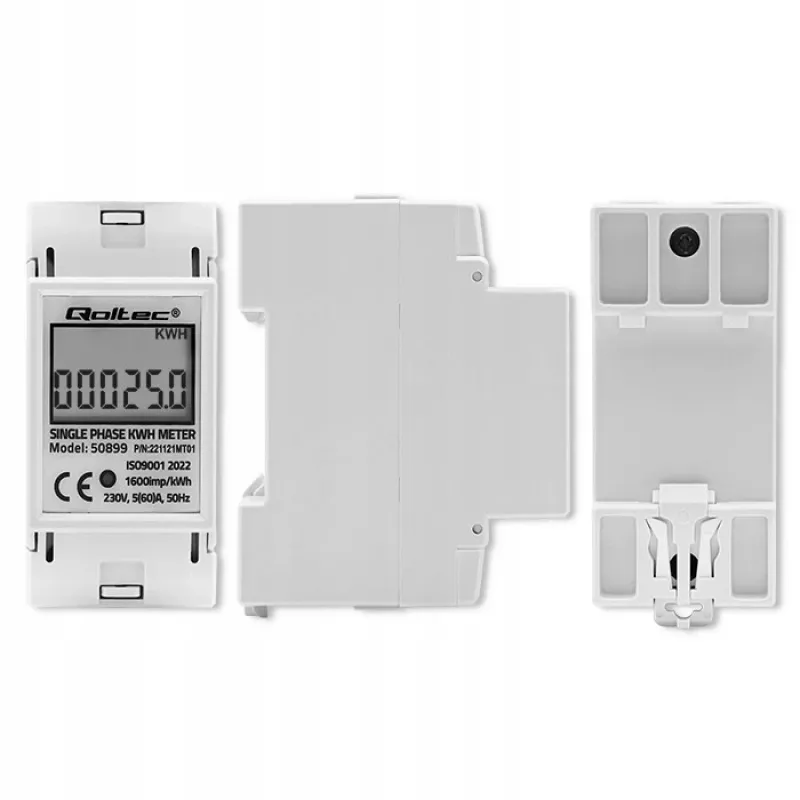 Contatore di consumo energetico monofase QOLTEC 50899 230 V 50 Hz, 5(60)A, classe 1.0, LCD