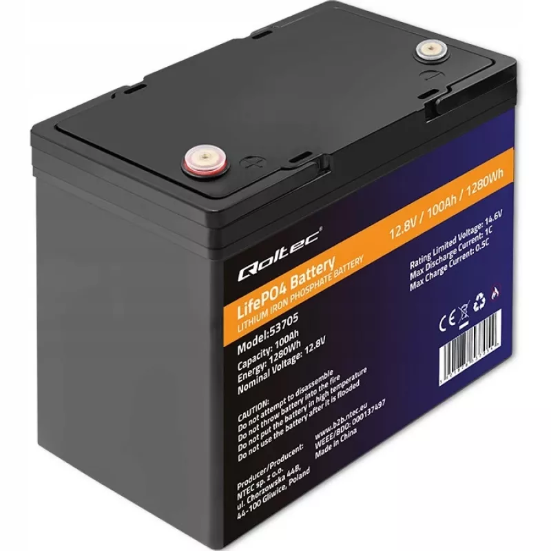 Batteria Qoltec 53705 litio ferro fosfato 100 Ah 12,8 V