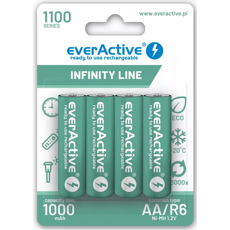 Batterie ricaricabili NiMH everActive EVHRL6-1100 1,2 V 1100 mAh — 4 pz., cilindriche