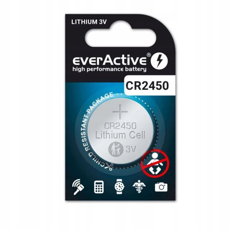 Batteria a bottone al litio everActive CR2450, 3 V, altezza 5 mm — confezione da 5