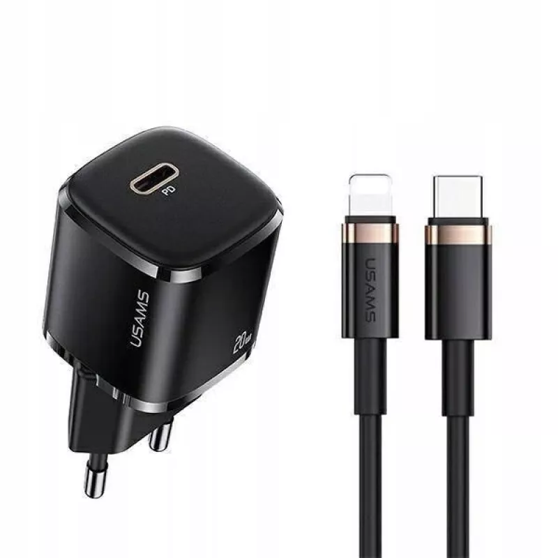 Caricabatterie usams 1x USB-C T36 + Lightning PD — caricabatterie PD compatto con USB-C e Lightning