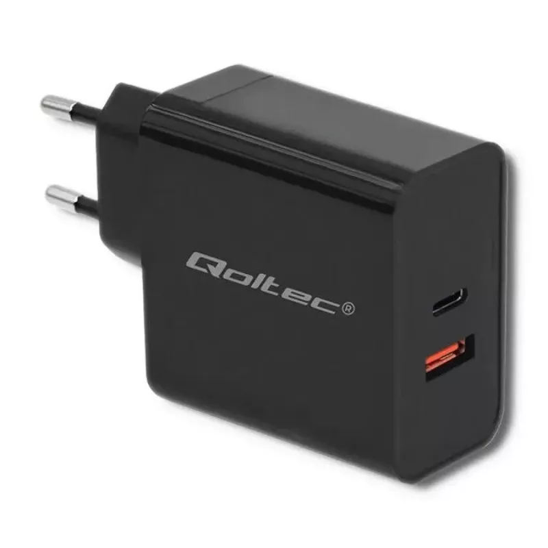 Qoltec 51716 caricabatterie da parete 63 W, USB-C PD + USB QC 3.0, 5-20 V 1,5-3 A, nero