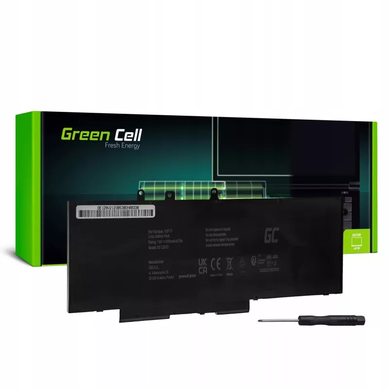 Batteria per laptop Green Cell GC-DE128V2 93FTF GJKNX, 7,6 V 6200 mAh, per Dell Latitude 5280/5290/5480/5490/5580