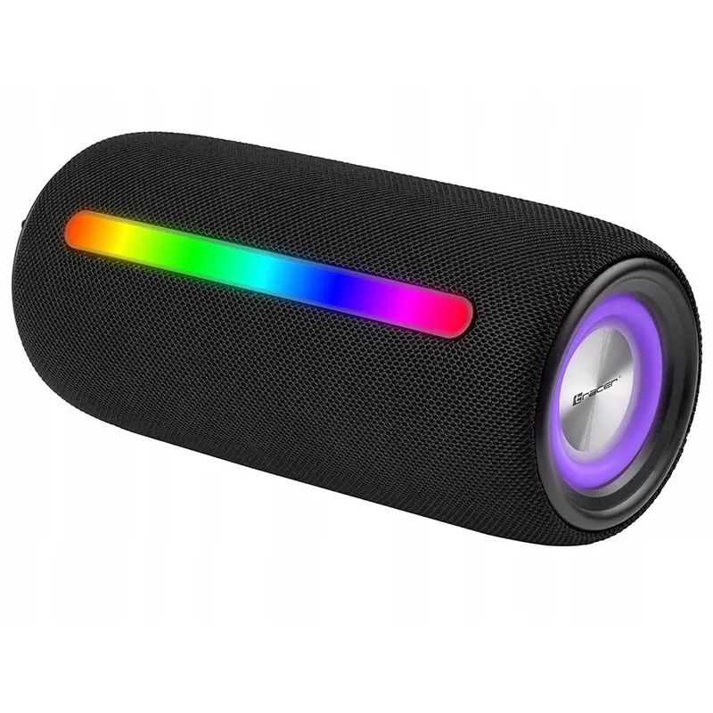 Altoparlante stereo portatile TRACER Stripe nero — 10 W RMS, Bluetooth/cablato, USB-A e USB-C, MicroSD, batteria ricaricabile integrata (fino a 5 h)