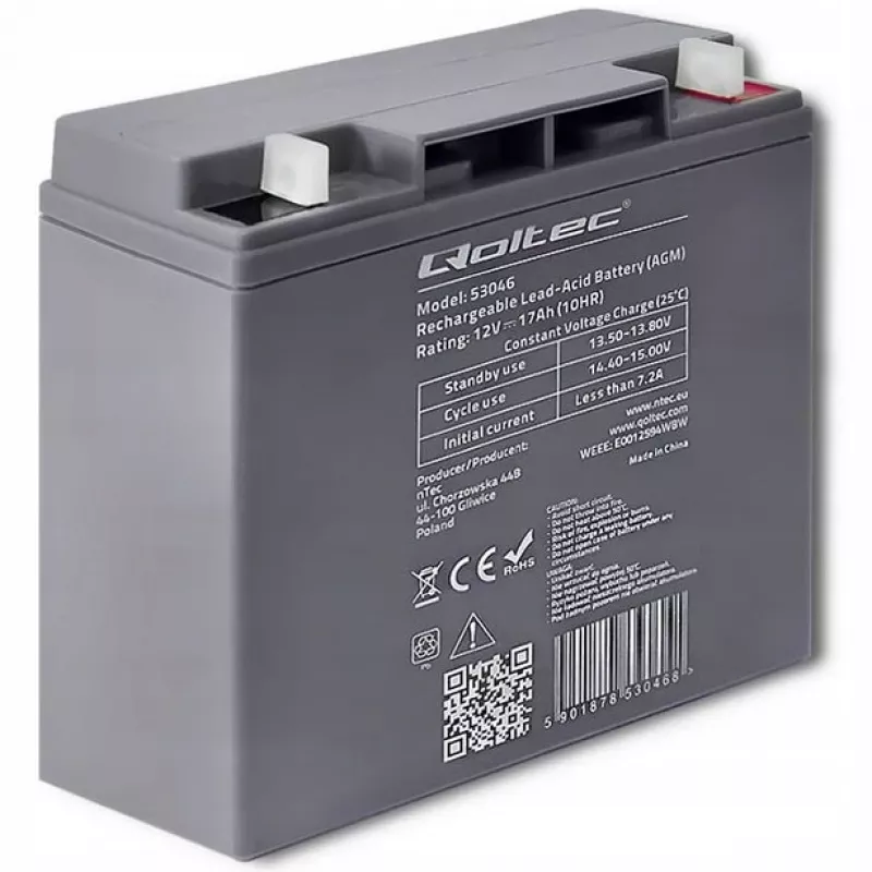 Qoltec 53046 batteria AGM 12 V 17 Ah, max 255 A